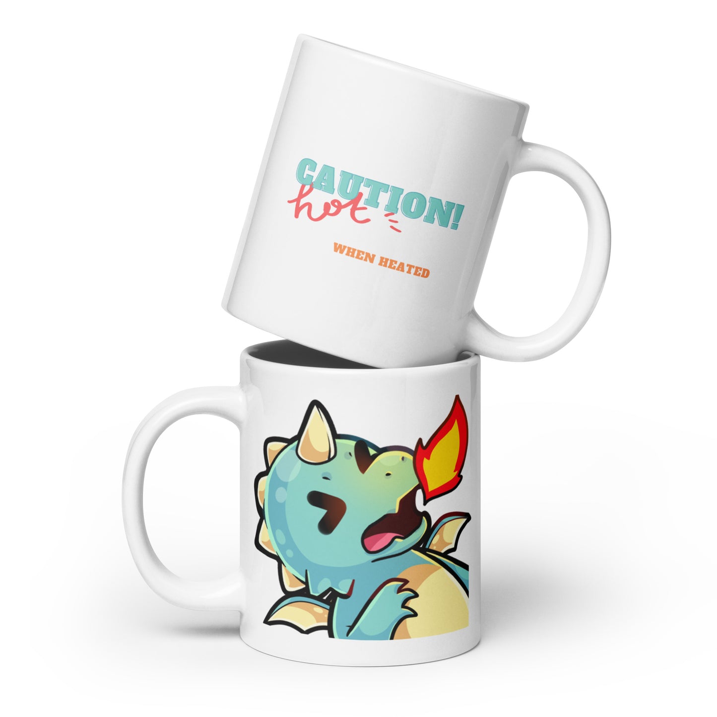 COdysaurus - White Glossy Mug - "Caution Hot When Heated"